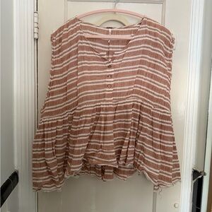 Free People Salmon Pink and White Striped Blouse